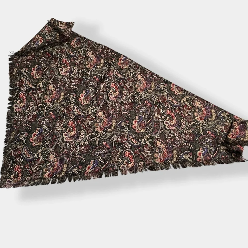 VTG 70s Paisley Floral Raw Hem Scarf Headscarf Shawl Wrap Moody Floral Triangle